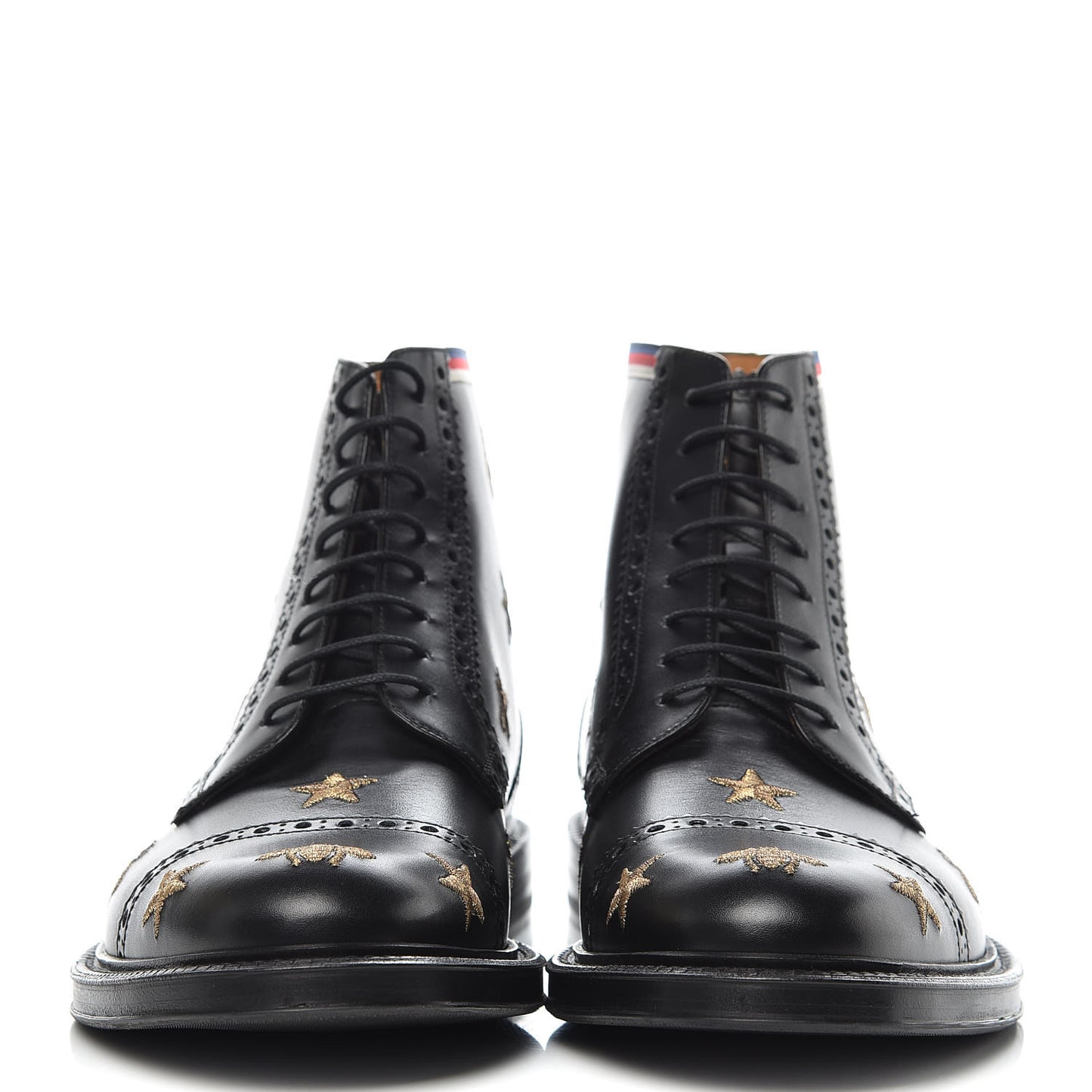 Calfskin Sylvie Web Bee Star Embroidered Mens Brogue Captoe Boots 7 Black