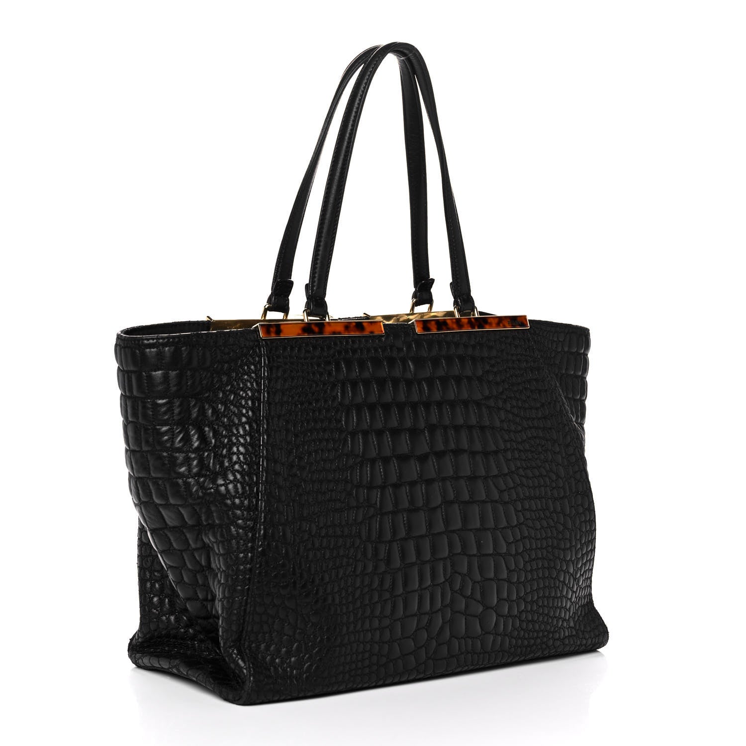 Fendi Nappa Crocodile Trapuntata Large 3Jours Tote Black 3 of 11