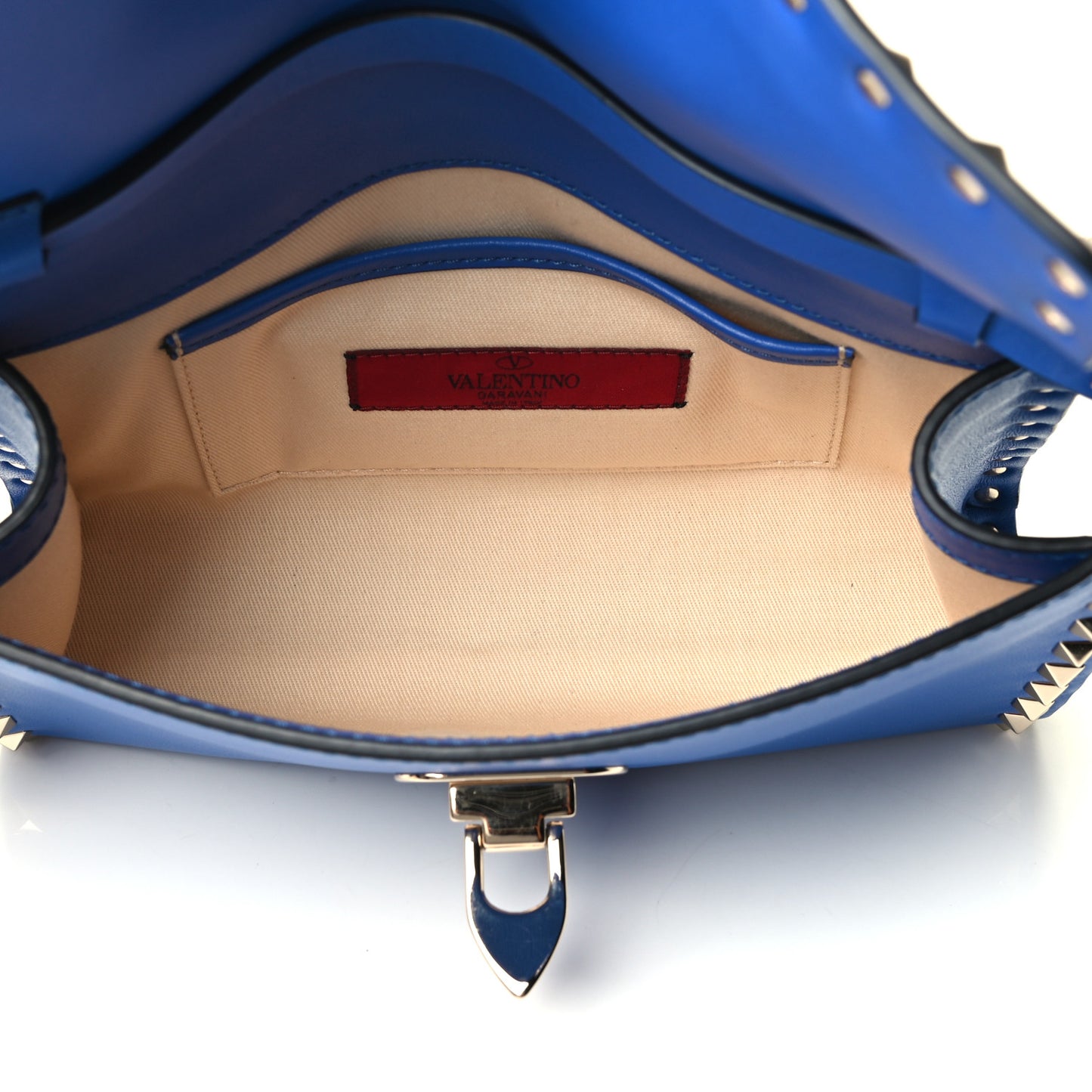 Vitello Medium Rockstud Flip Lock Crossbody Bag Acid Blue