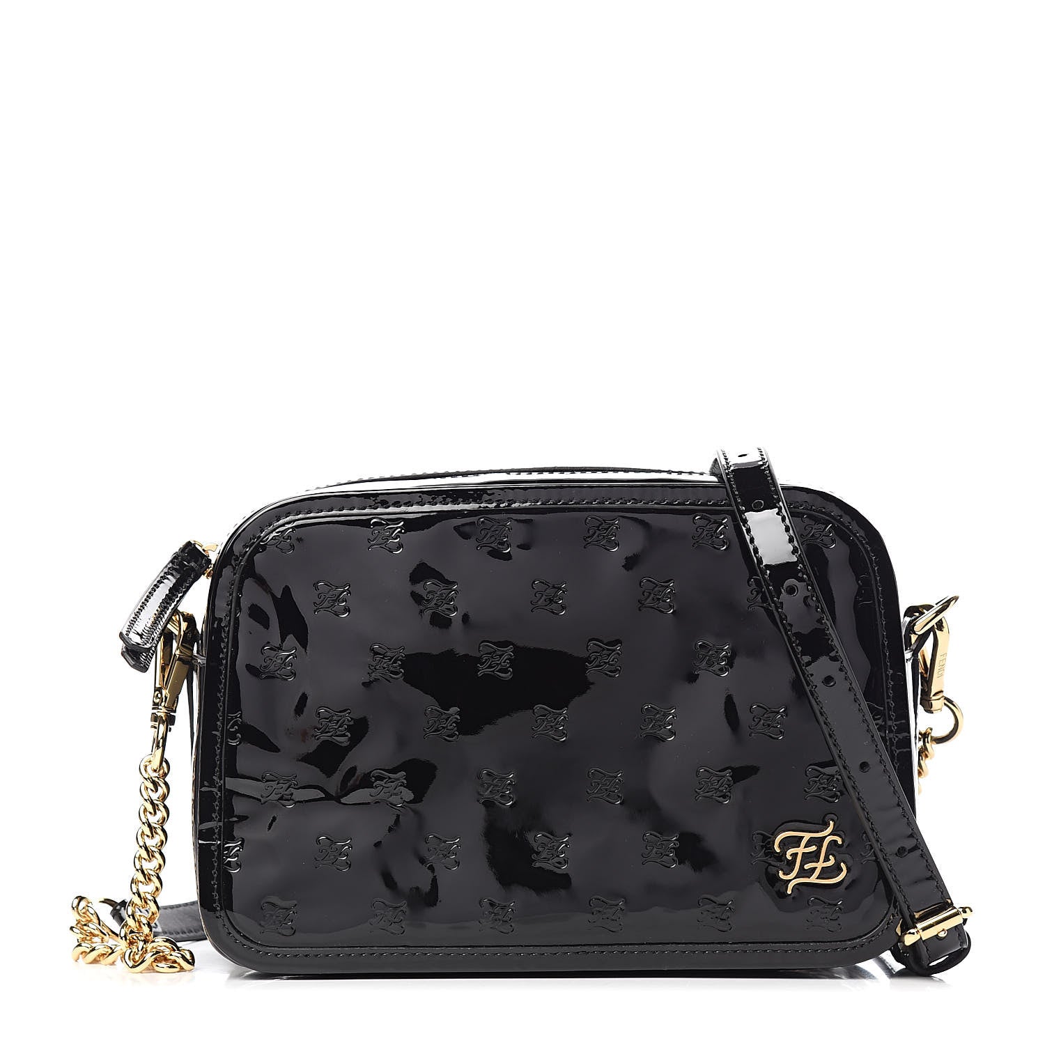 Fendi Vitello Vernice Mou Karligraphy Embossed Camera Case Black 1 of 10
