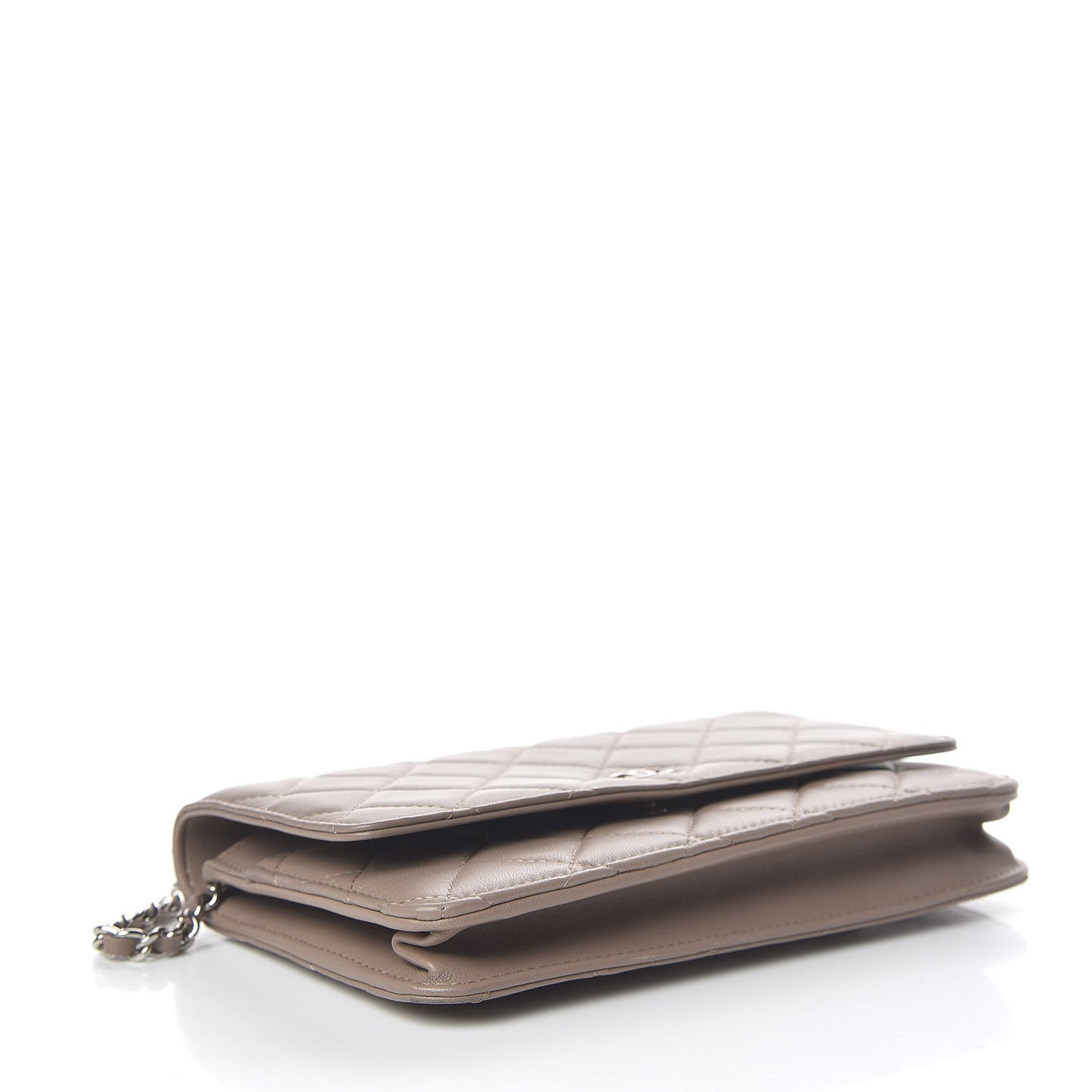 Lambskin Quilted Wallet on Chain WOC Taupe
