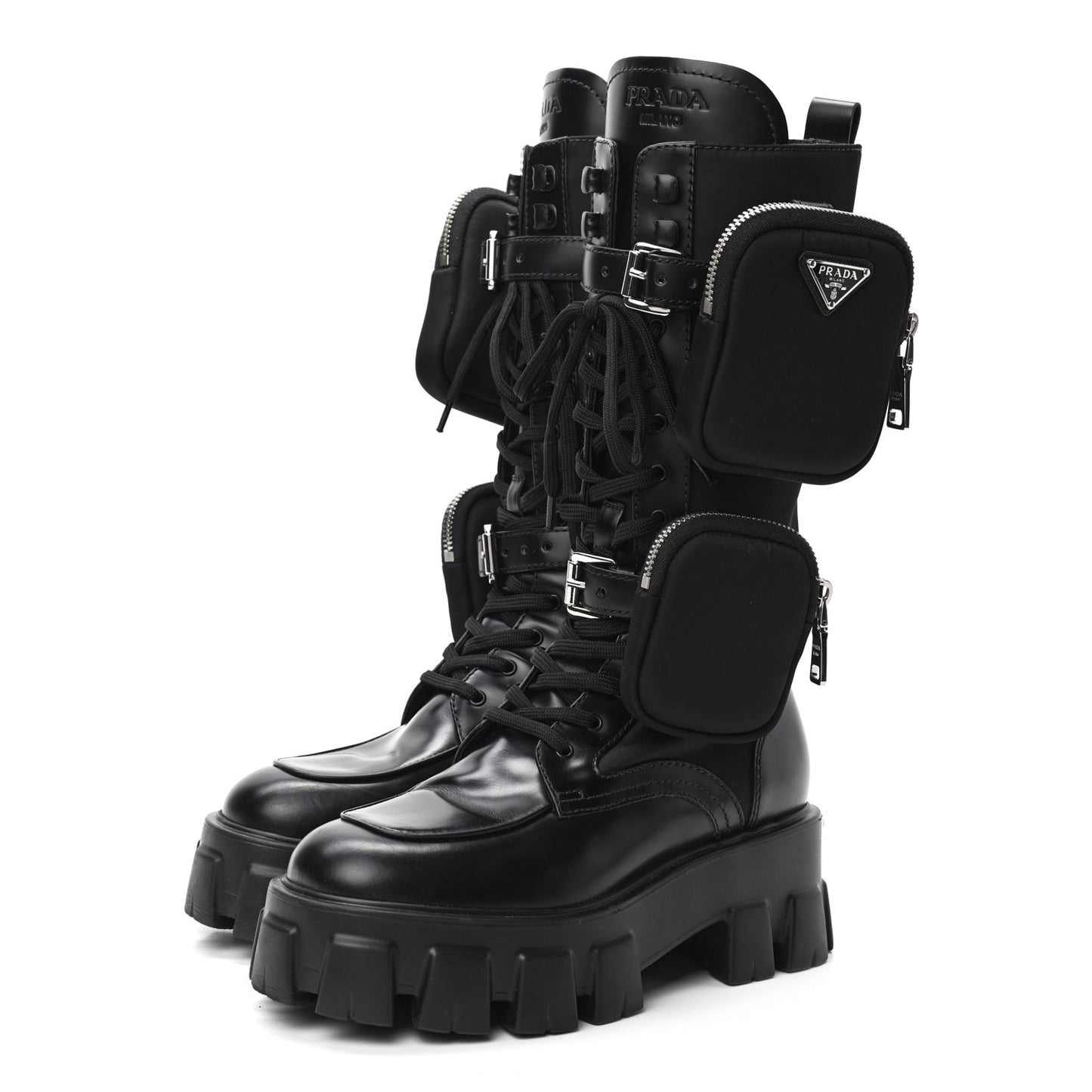 Spazzolato Rois Re-Nylon Metal Triangle Logo Monolith Pouch Pocket 55mm Tall Combat Boots 36.5 Black