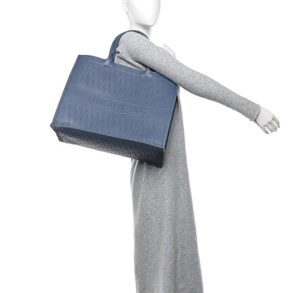 Christian Dior Oblique Calfskin Embossed Book Tote Denim Blue 2 of 14