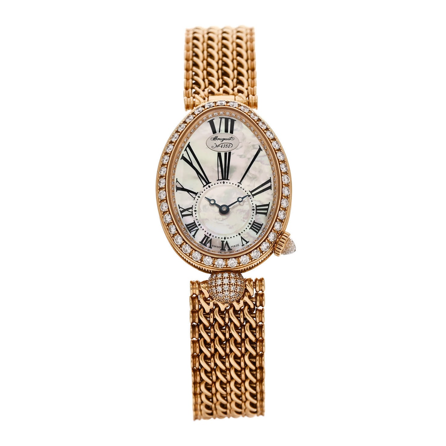 18K Yellow Gold Diamond Bezel Mother of Pearl 25mm Reine de Naples Automatic Watch 8928