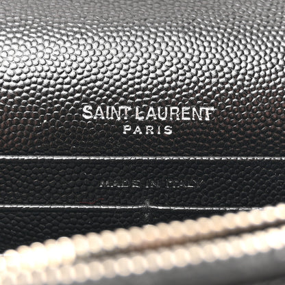 Saint Laurent Grain De Poudre Matelasse Chevron Monogram Envelope Chain Wallet Black 6 of 12