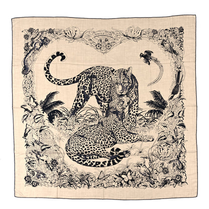 Hermes Cashmere Silk Jungle Love Tattoo Shawl 140 Natural Bleu Black 1 of 4