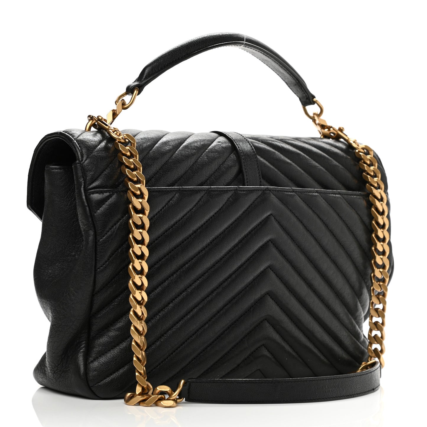 Sheepskin Matelasse Chevron Monogram Large College Satchel Black