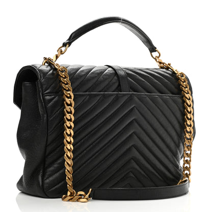 Saint Laurent Sheepskin Matelasse Chevron Monogram Large College Satchel Black 3 of 11