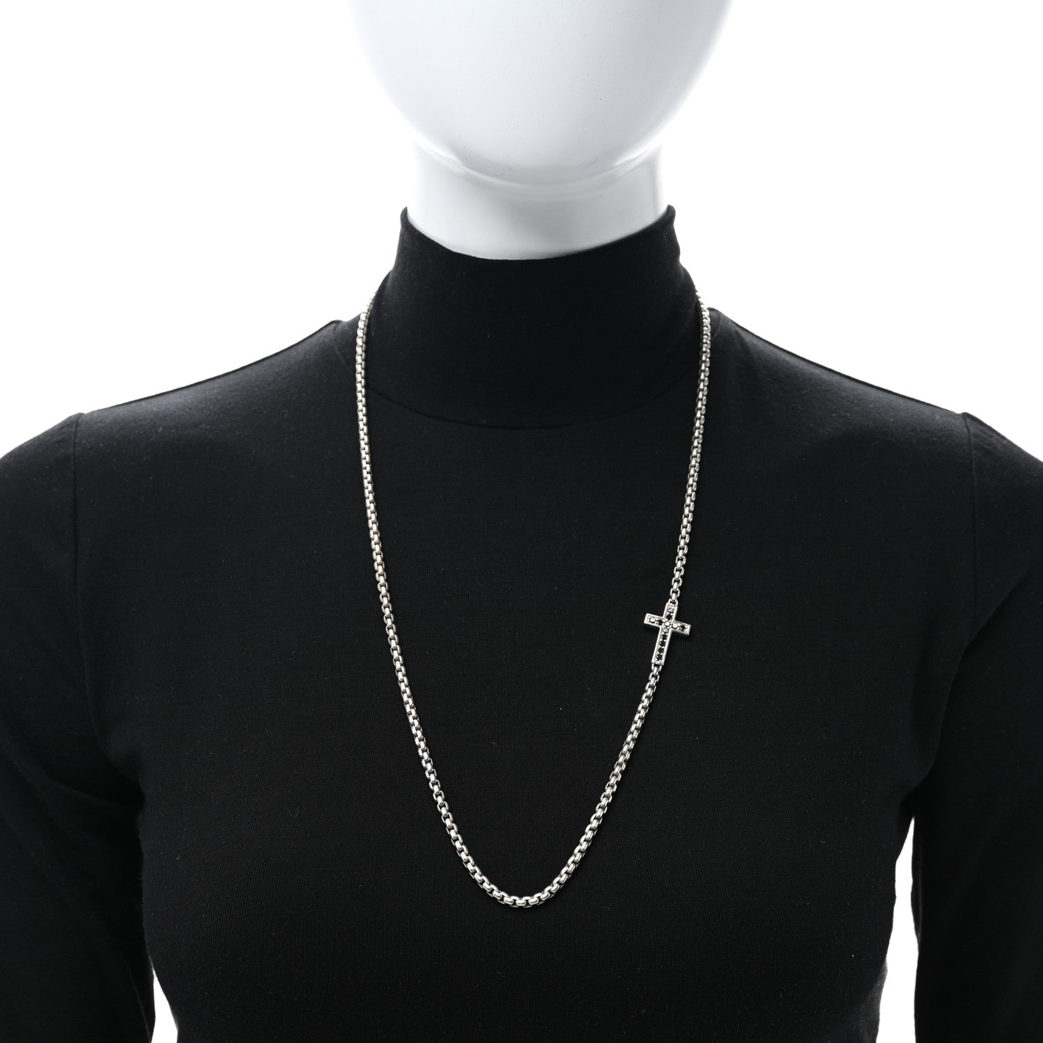David Yurman Sterling Silver Black Diamond Streamline Cross Station Necklace 26" 2 of 4