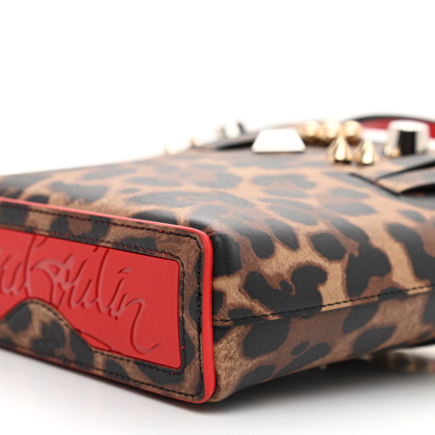 Calfskin Leopard Spike Studded Mini North South Cabata Tote Multicolor