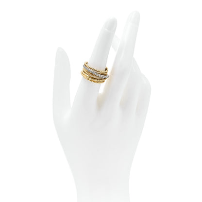 David Yurman 18K Yellow White Gold Diamond 11mm Wide Crossover Ring 54 6.75 2 of 4
