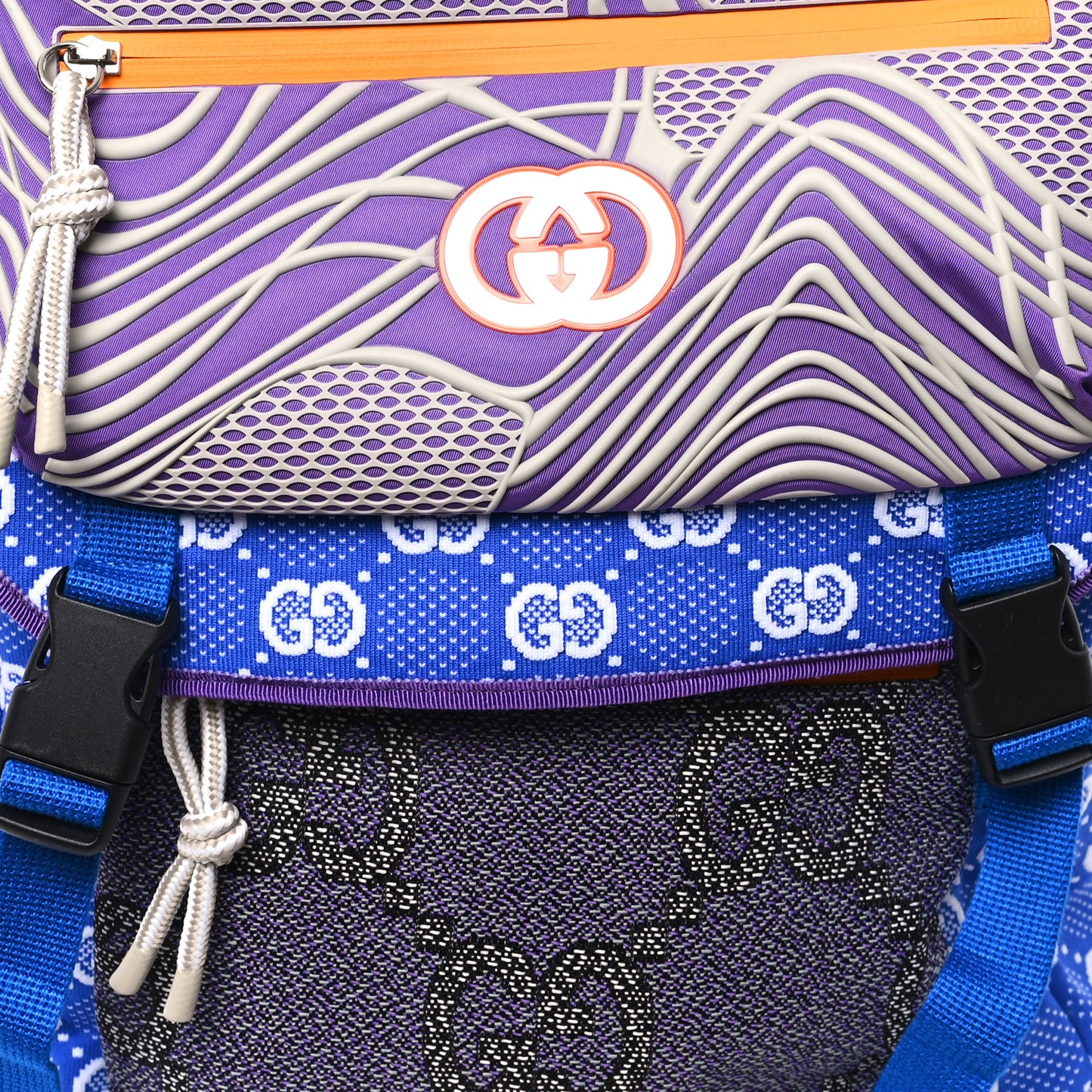 Jersey GG Monogram All Over Pan Sport Double Buckle Backpack Blue Purple Multicolor