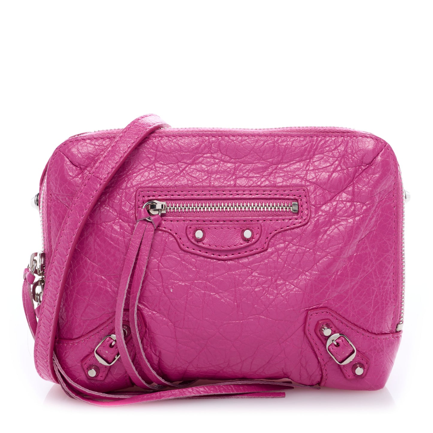 Agneau Arena Classic Silver Hardware XS Reporter Crossbody Rose Flamingo