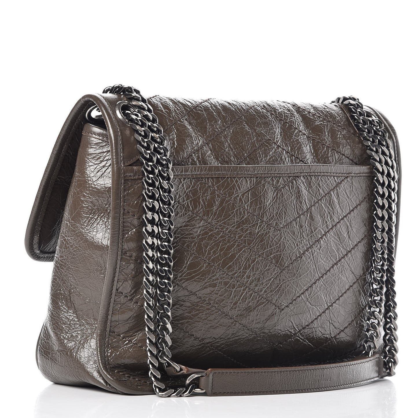 Crinkled Calfskin Matelasse Monogram Medium Niki Chain Satchel Faggio
