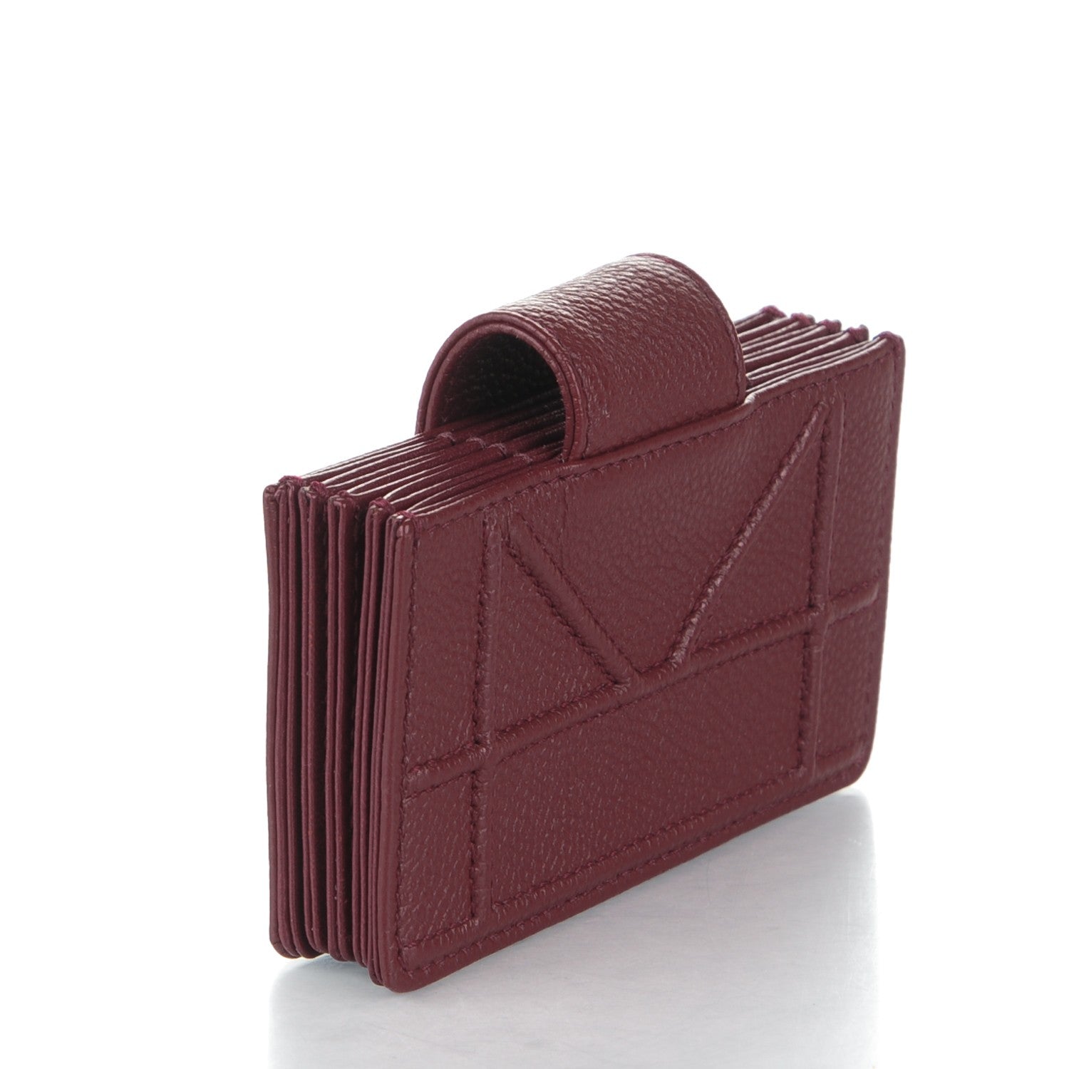 Christian Dior Grained Calfskin Cannage Diorama Card Holder Burgundy 3 of 7