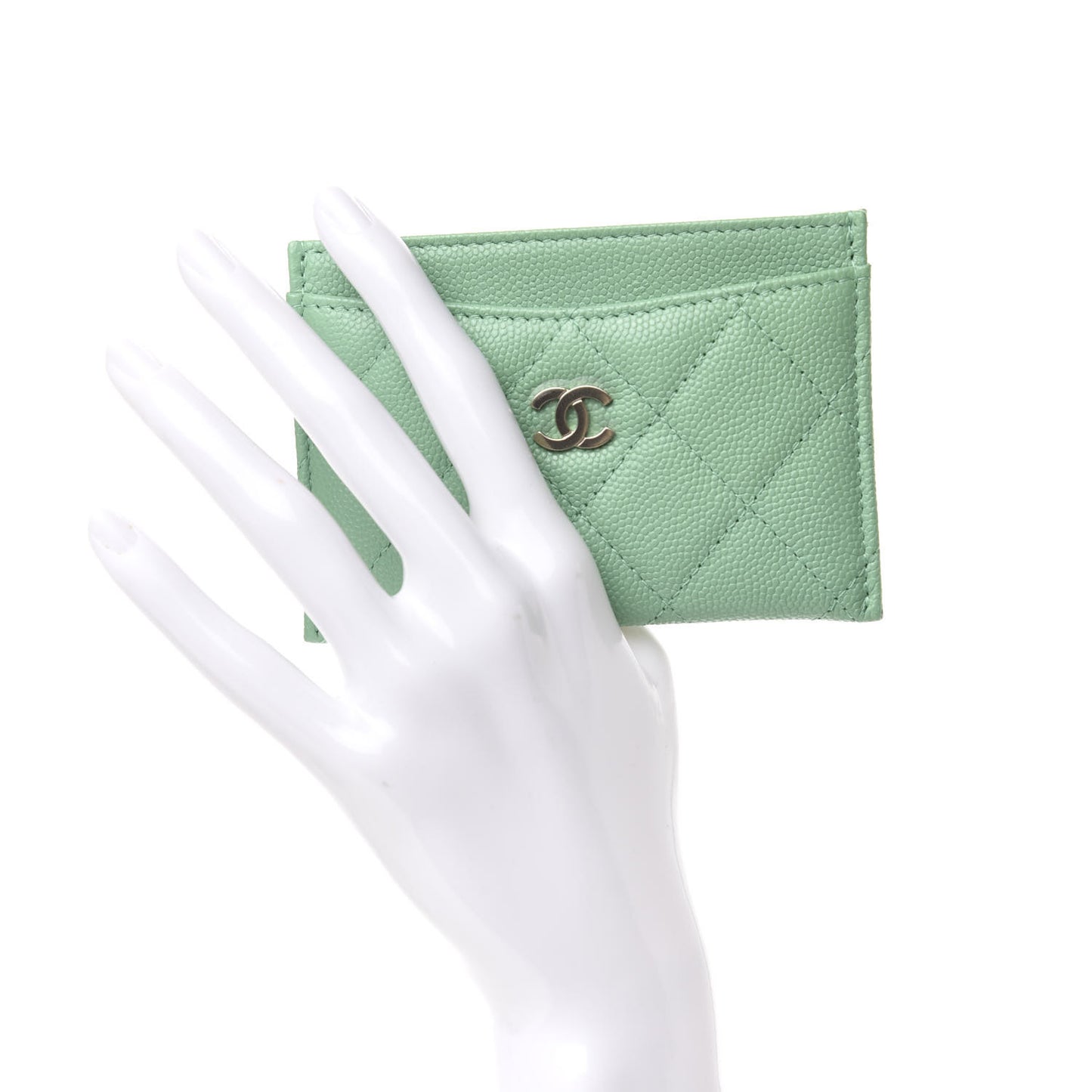 Caviar Quilted Card Holder Light Green