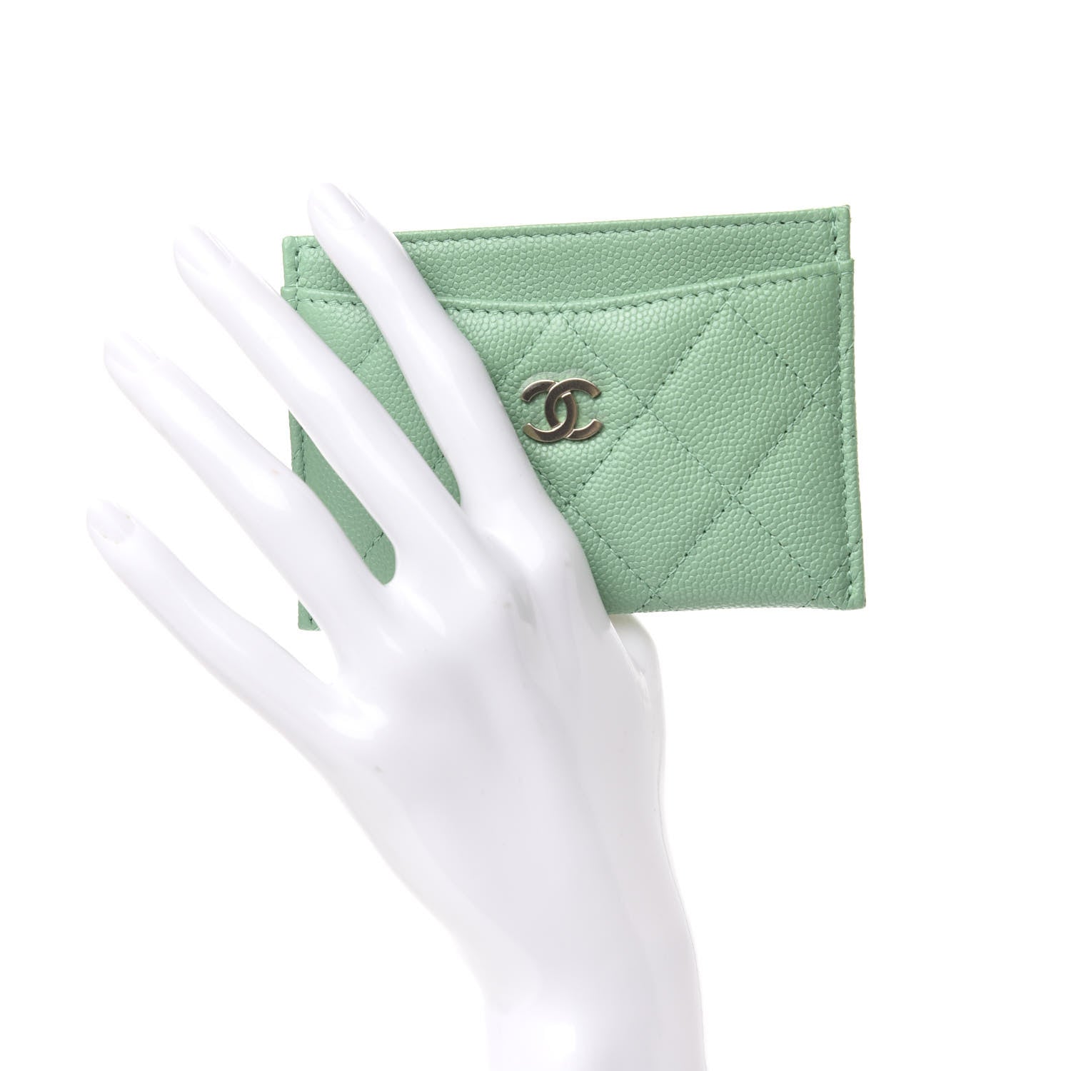 Chanel Caviar Quilted Card Holder Light Green 2 of 8