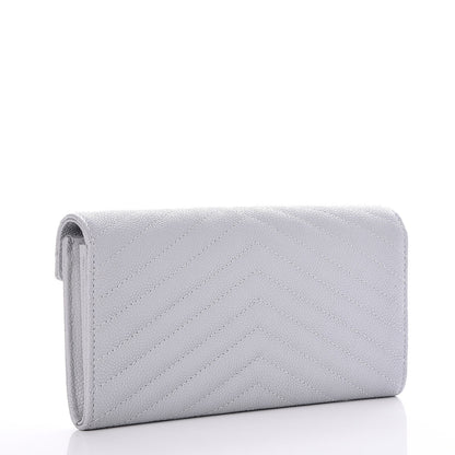 Chanel Caviar Chevron Quilted Large Gusset Flap Wallet Grey 3 of 9