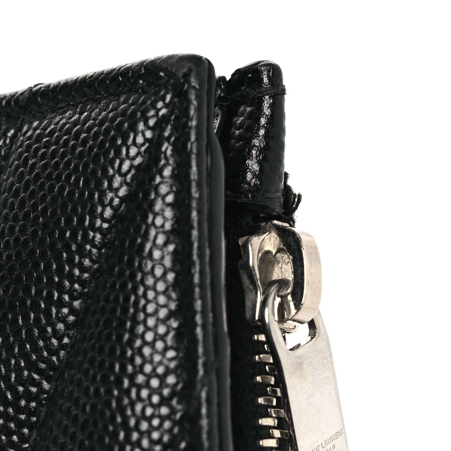 Saint Laurent Grain De Poudre Matelasse Chevron Monogram Zipped Two-Part Wallet Black 9 of 10