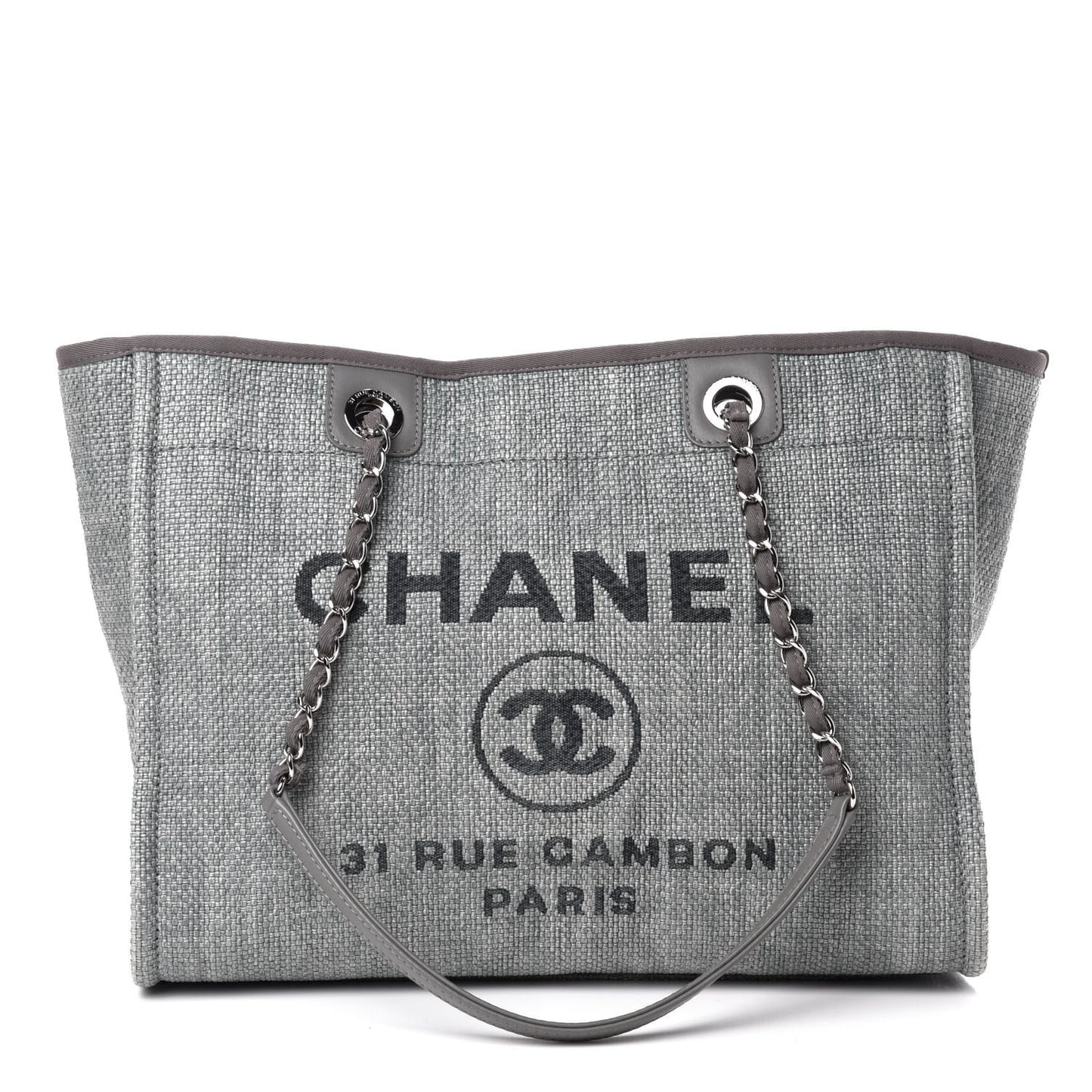 Woven Straw Raffia Small Deauville Tote Grey