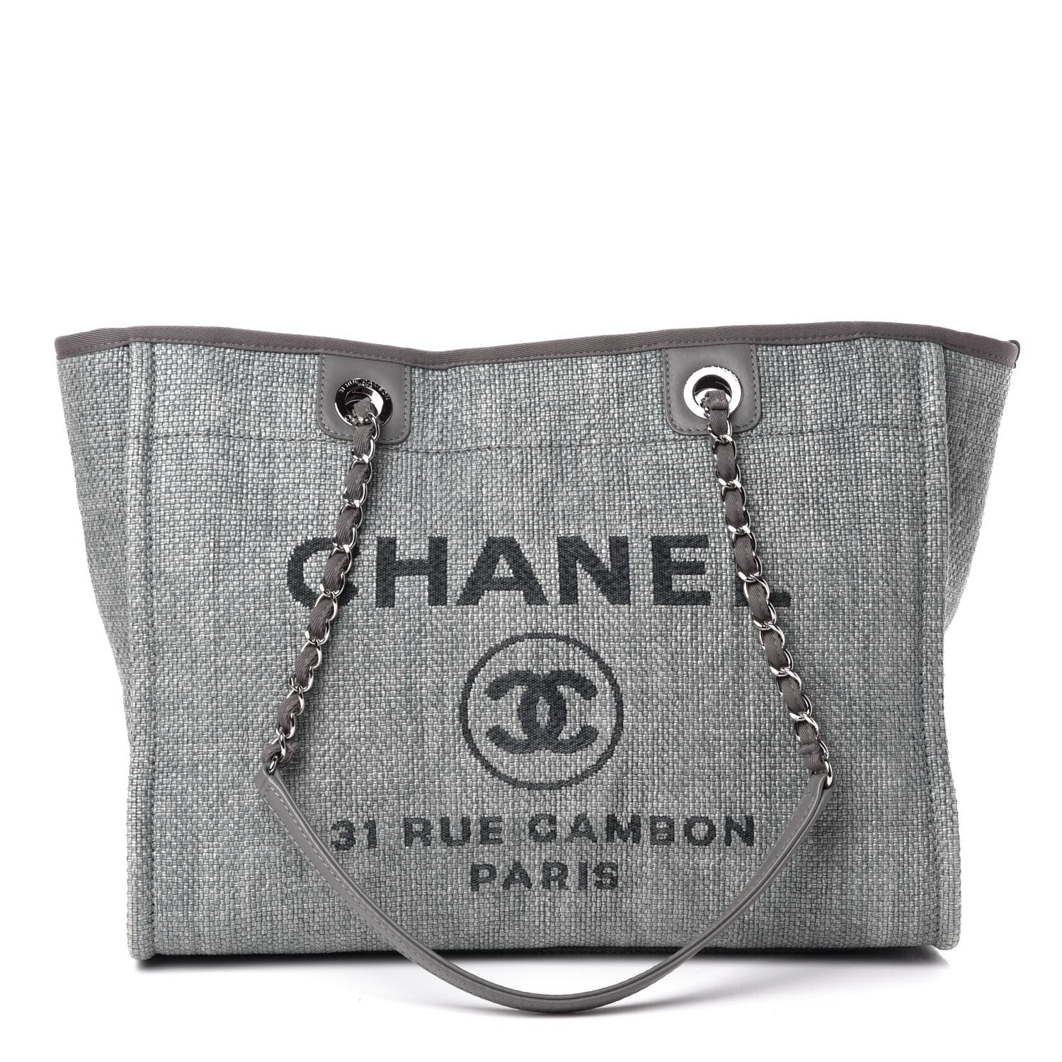 Chanel Woven Straw Raffia Small Deauville Tote Grey 1 of 10