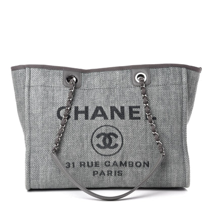 Chanel Woven Straw Raffia Small Deauville Tote Grey 1 of 10