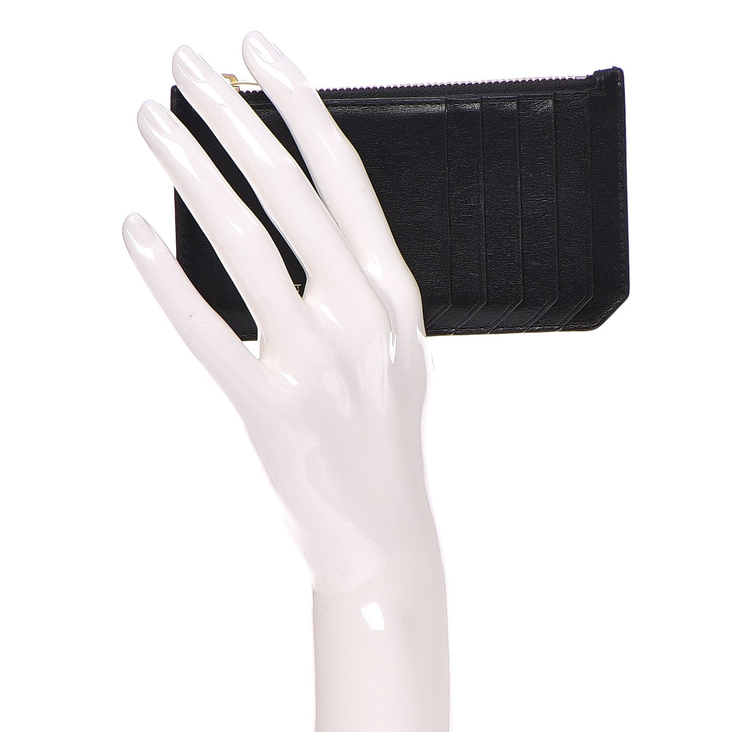 Calfskin 5 Fragments Zip Pouch Card Holder Black