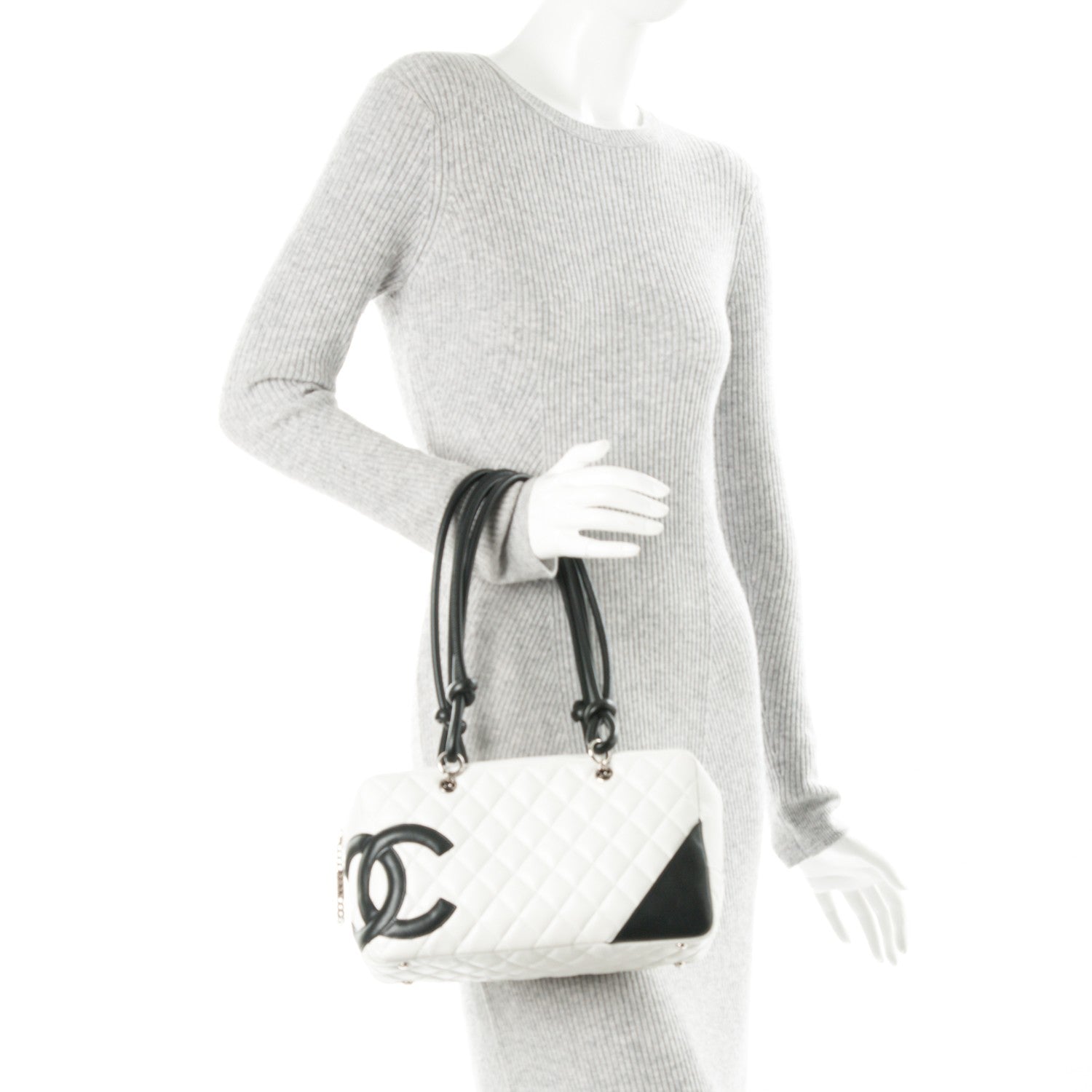 Chanel Calfskin Quilted Large Cambon Bowler White Black 2 of 7