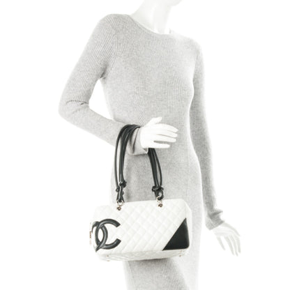 Chanel Calfskin Quilted Large Cambon Bowler White Black 2 of 7