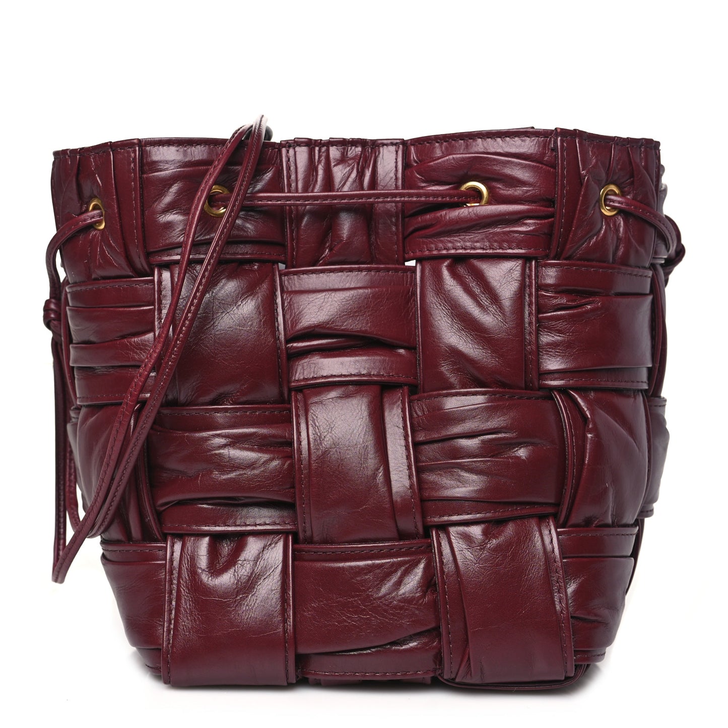 Calfskin Intrecciato Foulard Bucket Bag Barolo