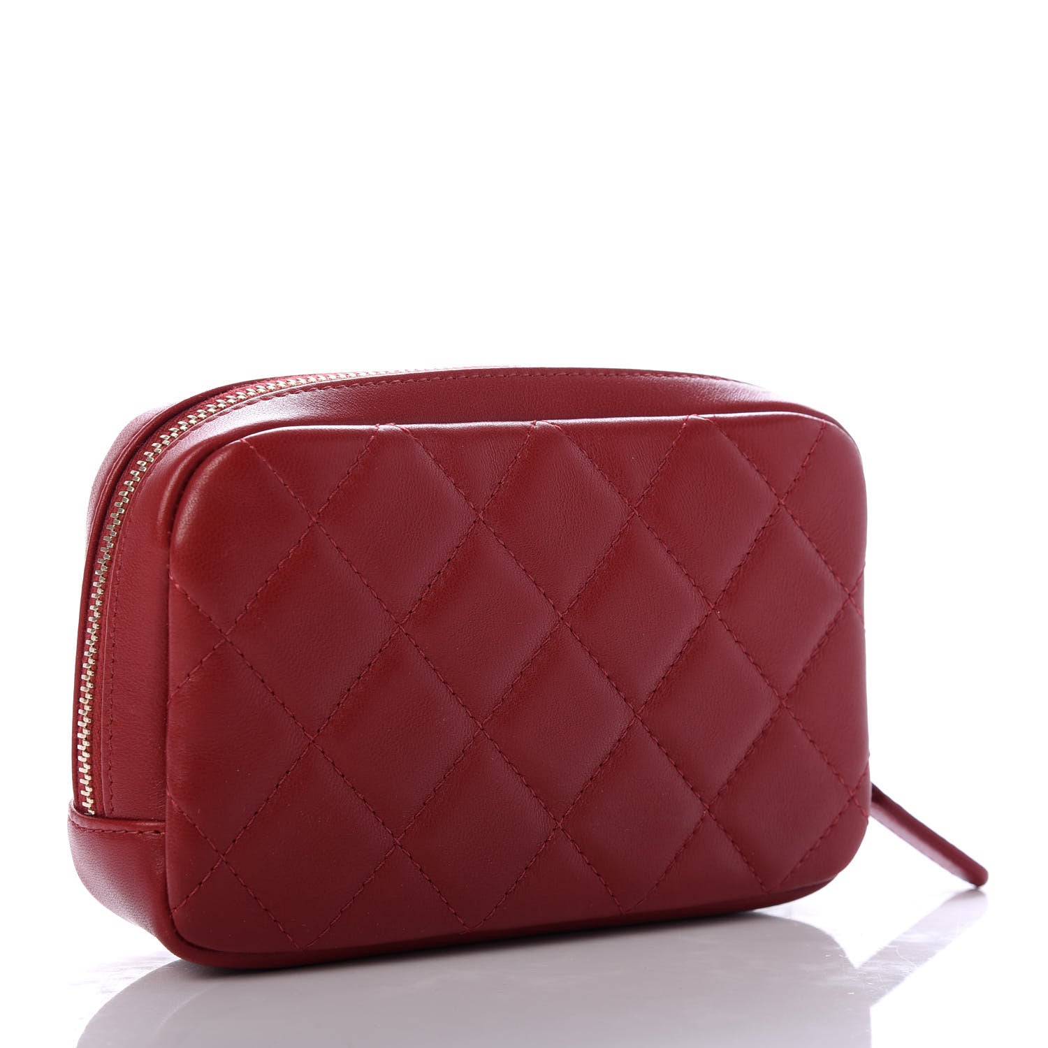 Chanel Lambskin Quilted Small Curvy Pouch Cosmetic Case Dark Red 3 of 7
