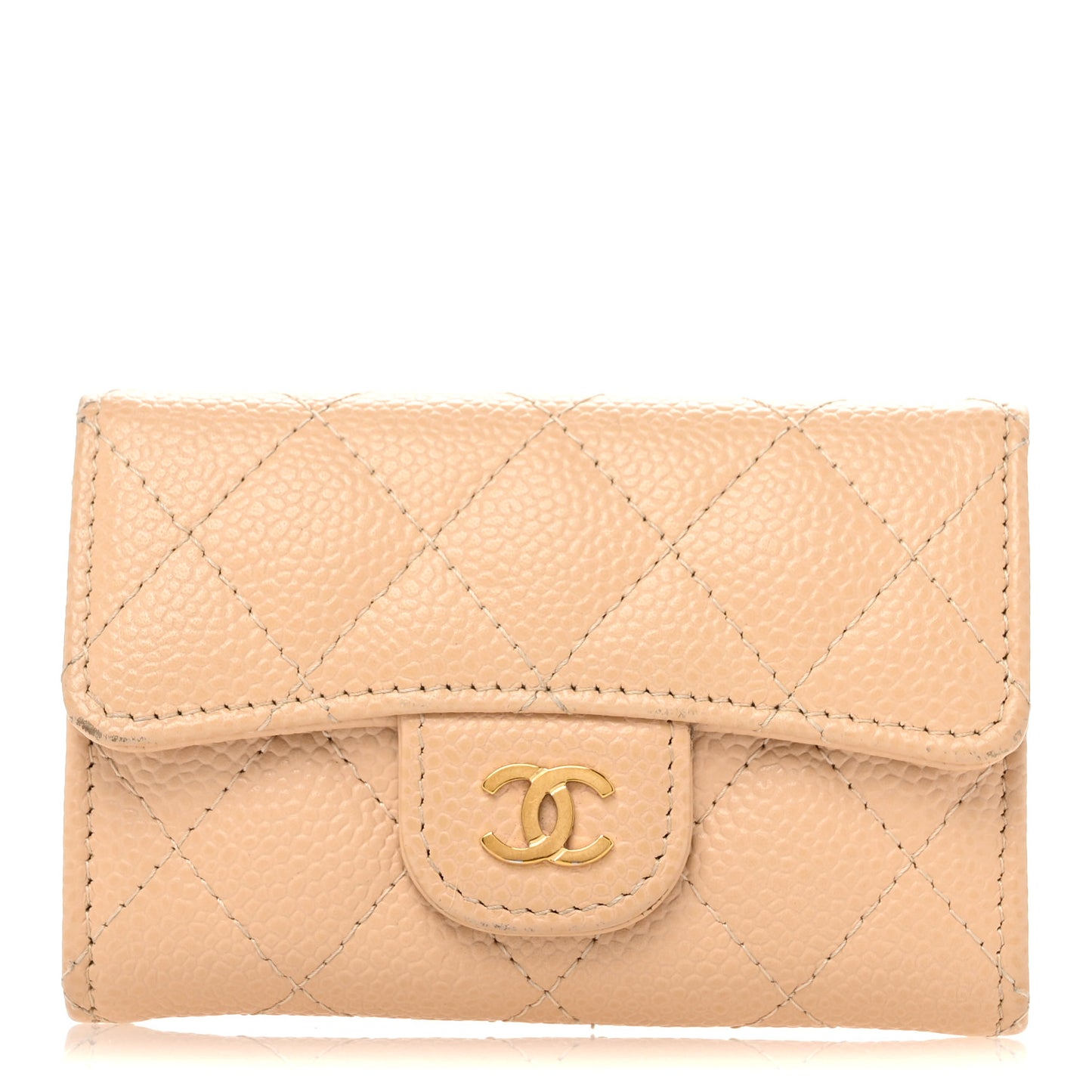 Caviar Quilted Card Holder Wallet Beige