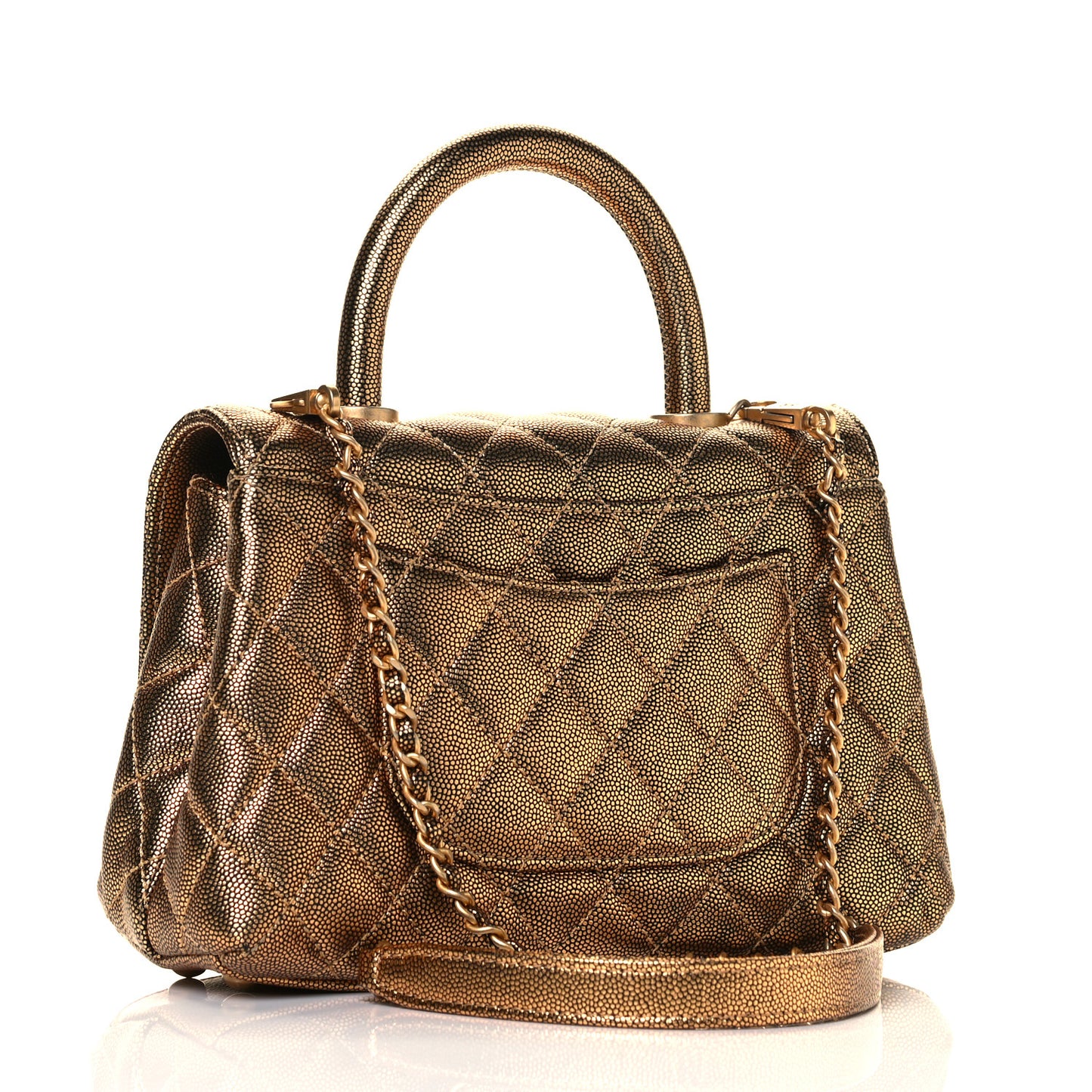 Metallic Caviar Quilted Mini Coco Handle Flap Gold