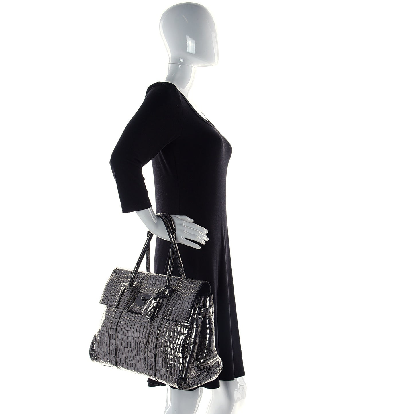 Metallic Crocodile Embossed Calfskin Bayswater Silver