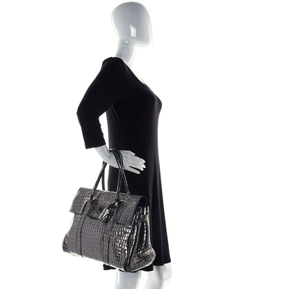 Mulberry Metallic Crocodile Embossed Calfskin Bayswater Silver 2 of 11