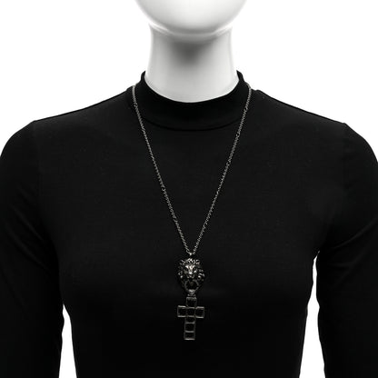 Gucci Enamel Brass Lion Head Crucifix Necklace Black 2 of 4