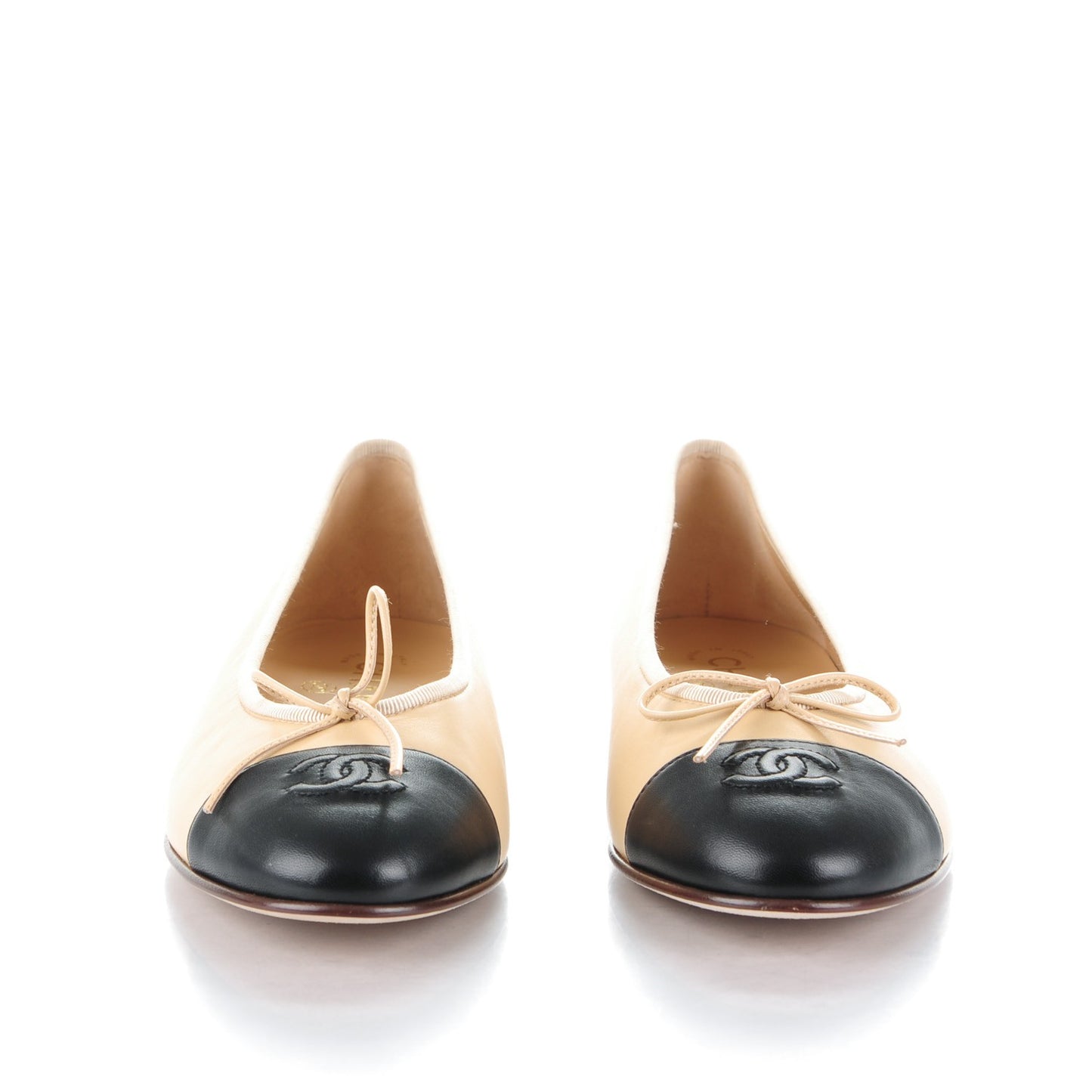 Lambskin Cap Toe Ballerina Flats 39.5 Beige Black