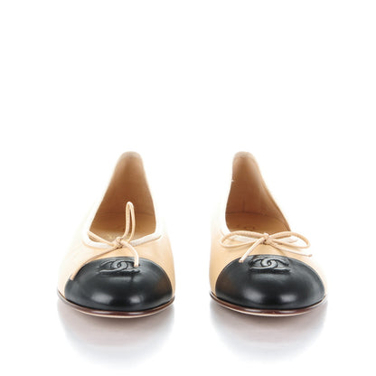 Chanel Lambskin Cap Toe Ballerina Flats 39.5 Beige Black 2 of 7