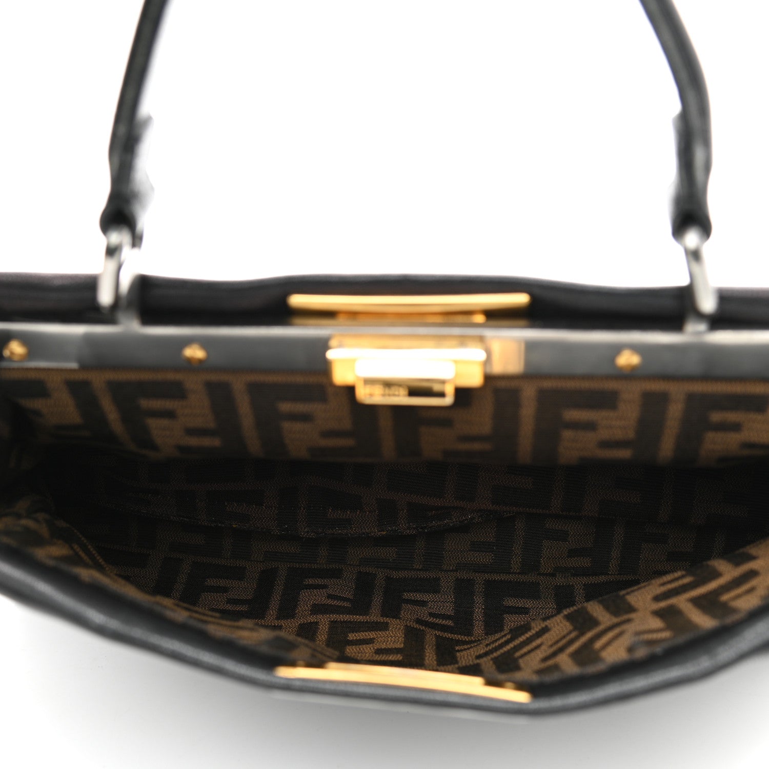 Fendi Goatskin Zucca Medium Peekaboo Iconic Satchel Black Tobacco 5 of 11