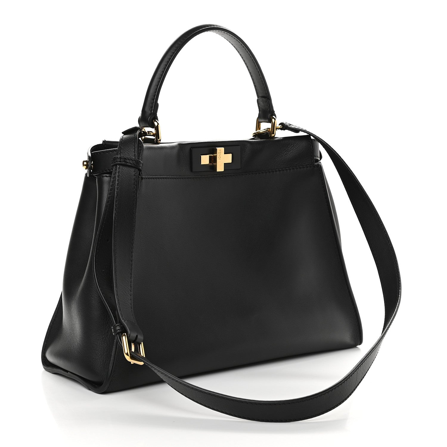 Fendi Vitello Seta Shiny Nappa Medium Peekaboo Iconic Satchel Black 3 of 9