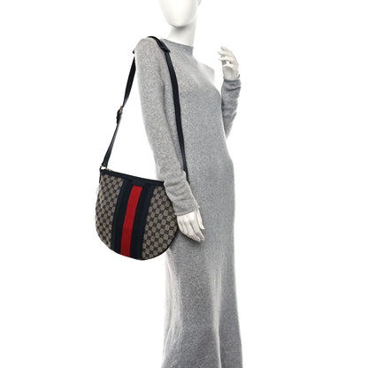 Gucci Monogram Vintage Web Medium Half Moon Hobo Navy 2 of 9