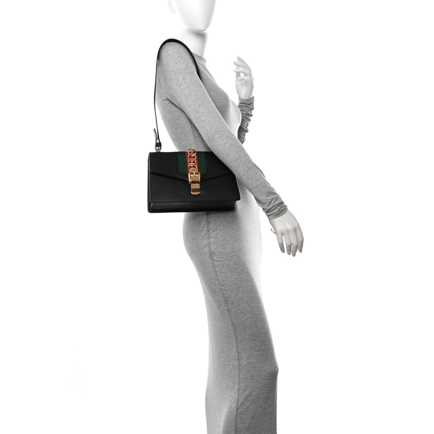 Gucci Calfskin Small Sylvie Shoulder Bag Black 2 of 13