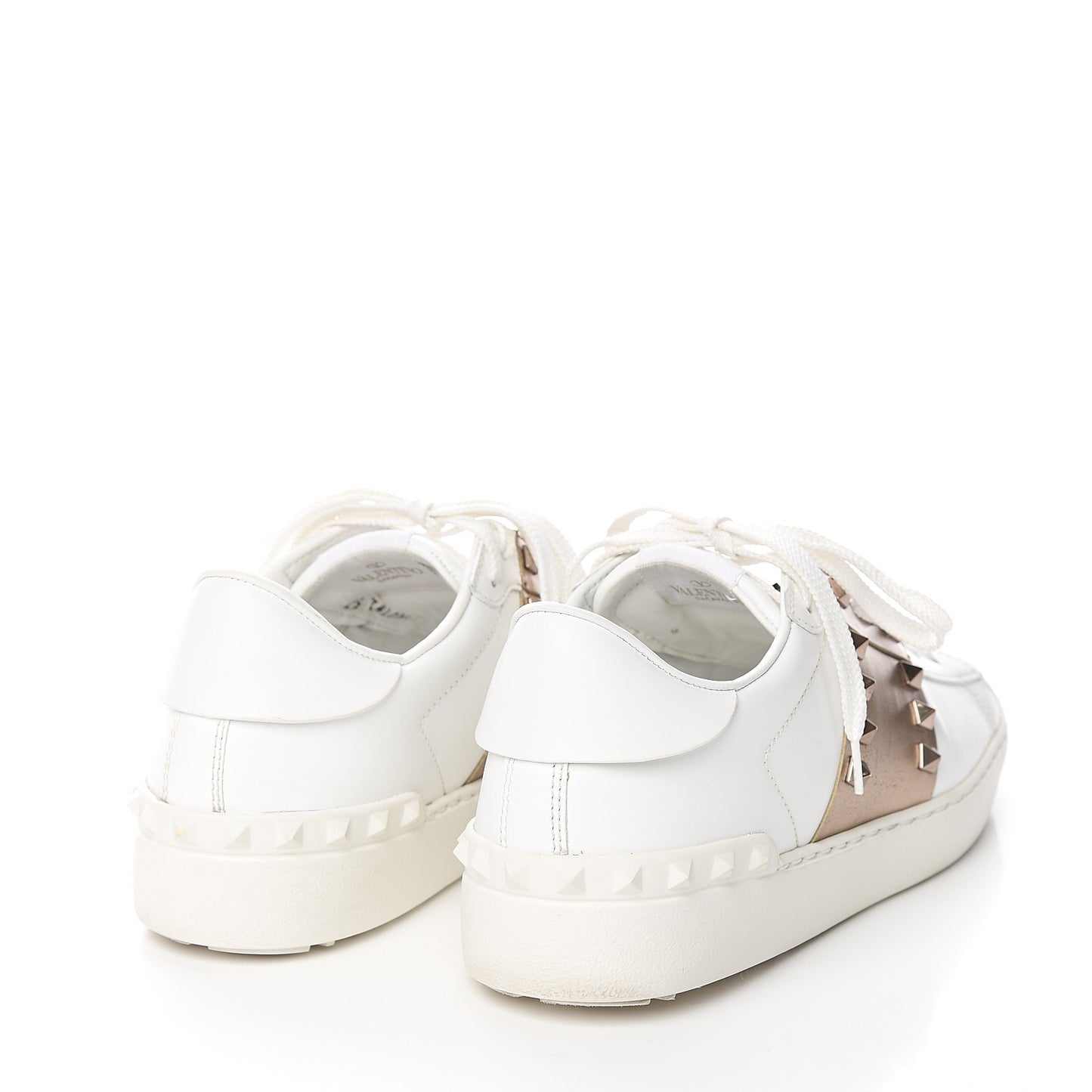 Calfskin Rockstud Untitled Open Sneakers 37 White Pewter