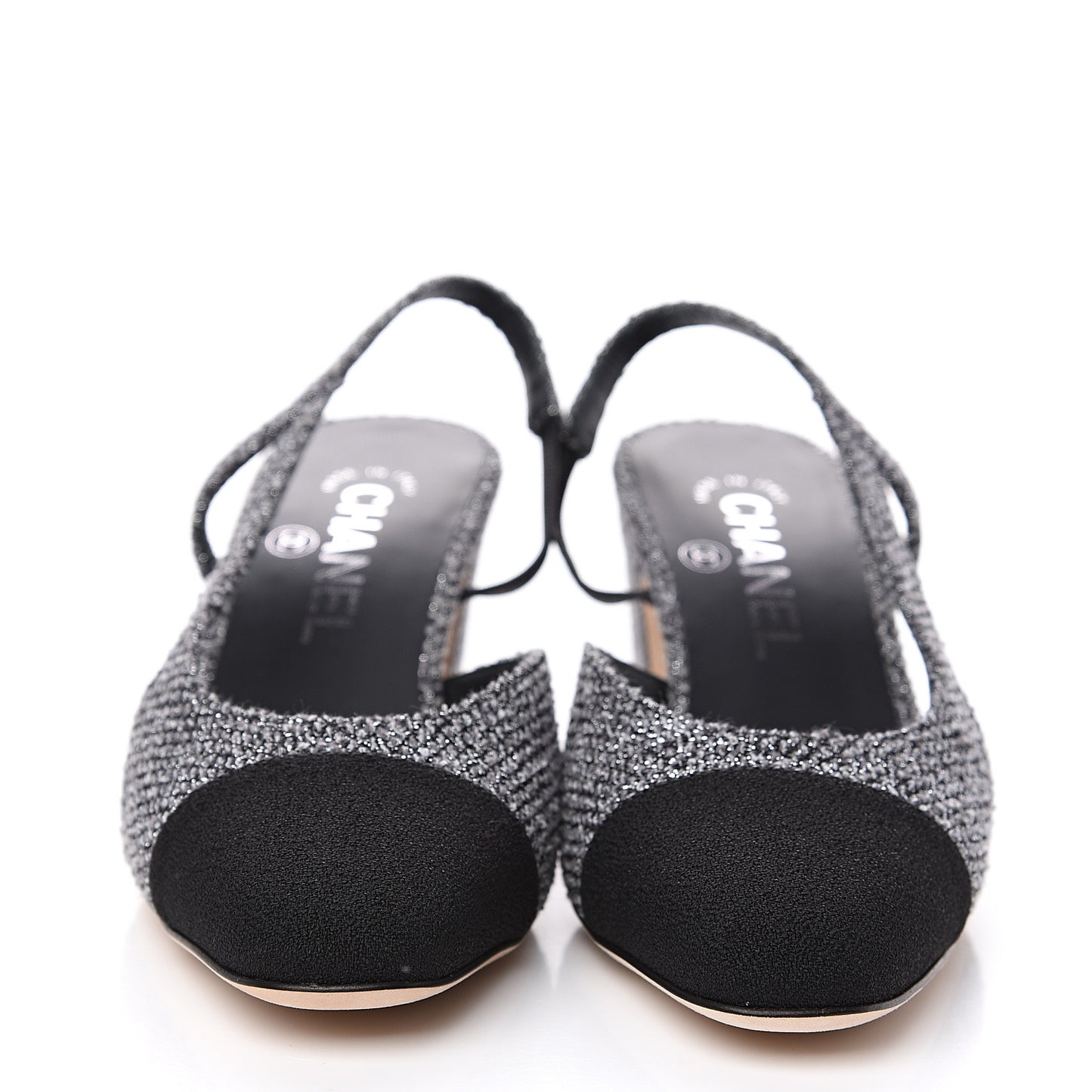 Tweed Cap Toe CC Slingback Pumps 36 Black Grey