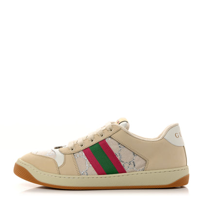 Gucci Lame GG Monogram Nubuck Web Screener Sneakers 40 Gardenia Silver Dusty Milk White 1 of 9