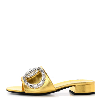 Gucci Suede Crystal Maxine Horsebit Slide Sandals 37 Gold 1 of 11