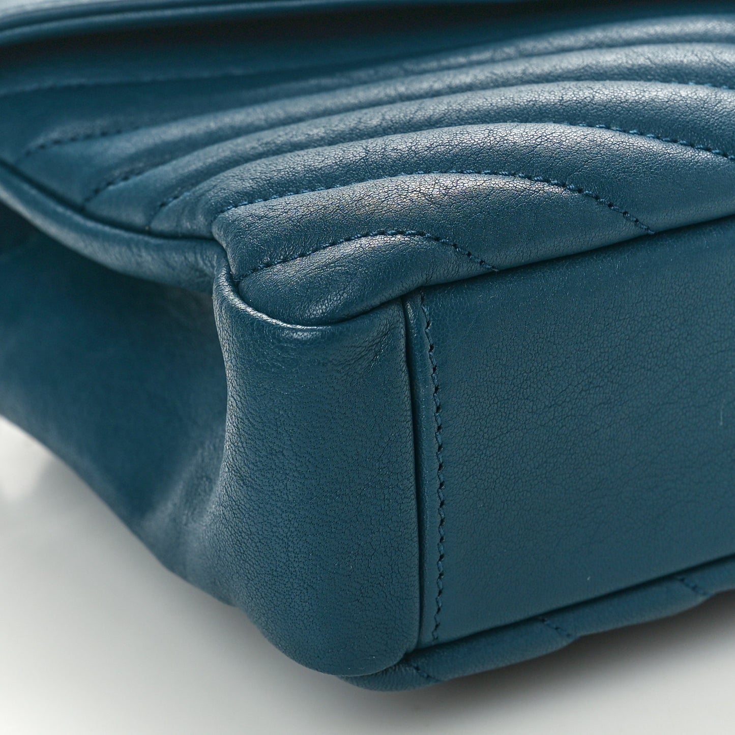 Sheepskin Matelasse Chevron Monogram Medium College Bag Petrol Green