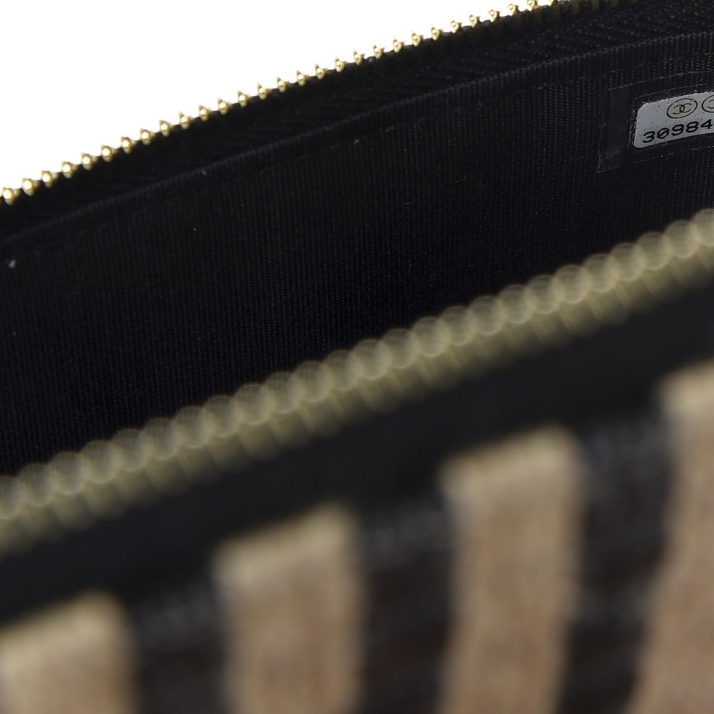 Raffia Jute Striped Small Vanity Case With Chain Black Beige