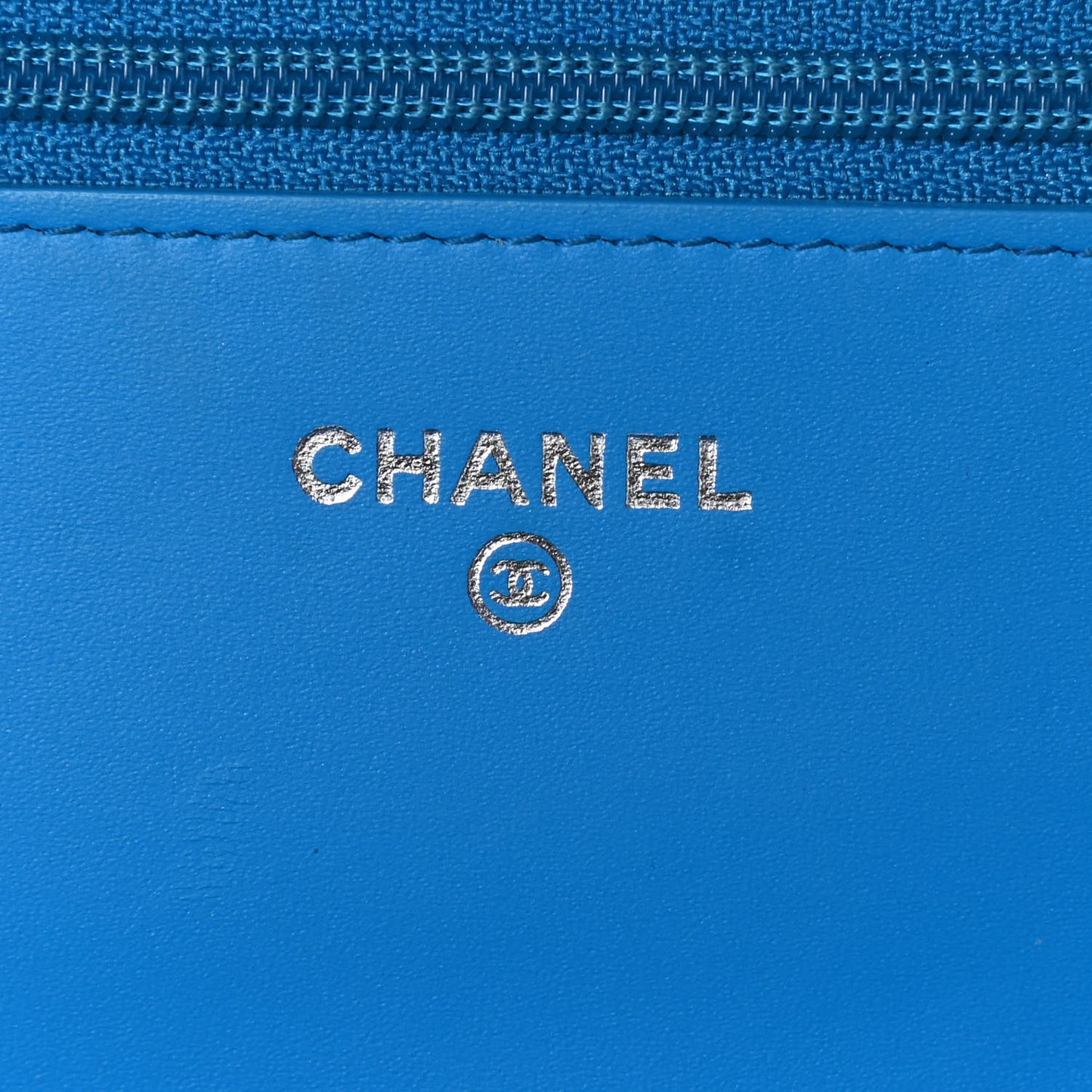 Patent Calfskin Quilted Boy Wallet On Chain WOC Blue