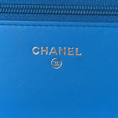 Chanel Patent Calfskin Quilted Boy Wallet On Chain WOC Blue 5 of 9